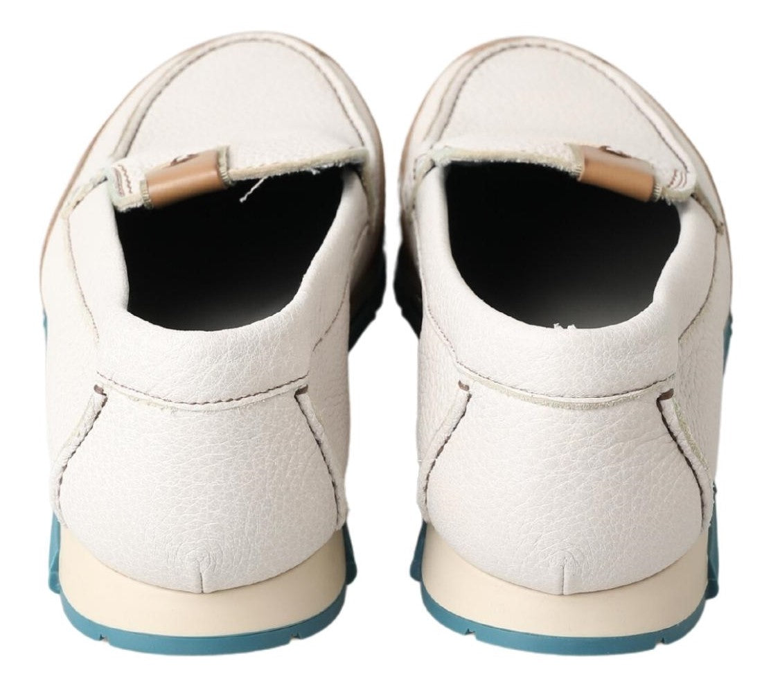 Dolce & Gabbana White Leather Loafers Moccasins Shoes Curated Luxury Accessories by Orvyn