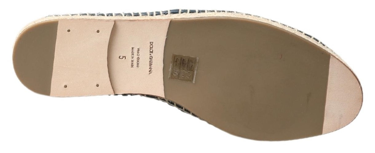 Dolce & Gabbana Blue Gray Leather Buffalo Espadrille Shoes Curated Luxury Accessories by Orvyn
