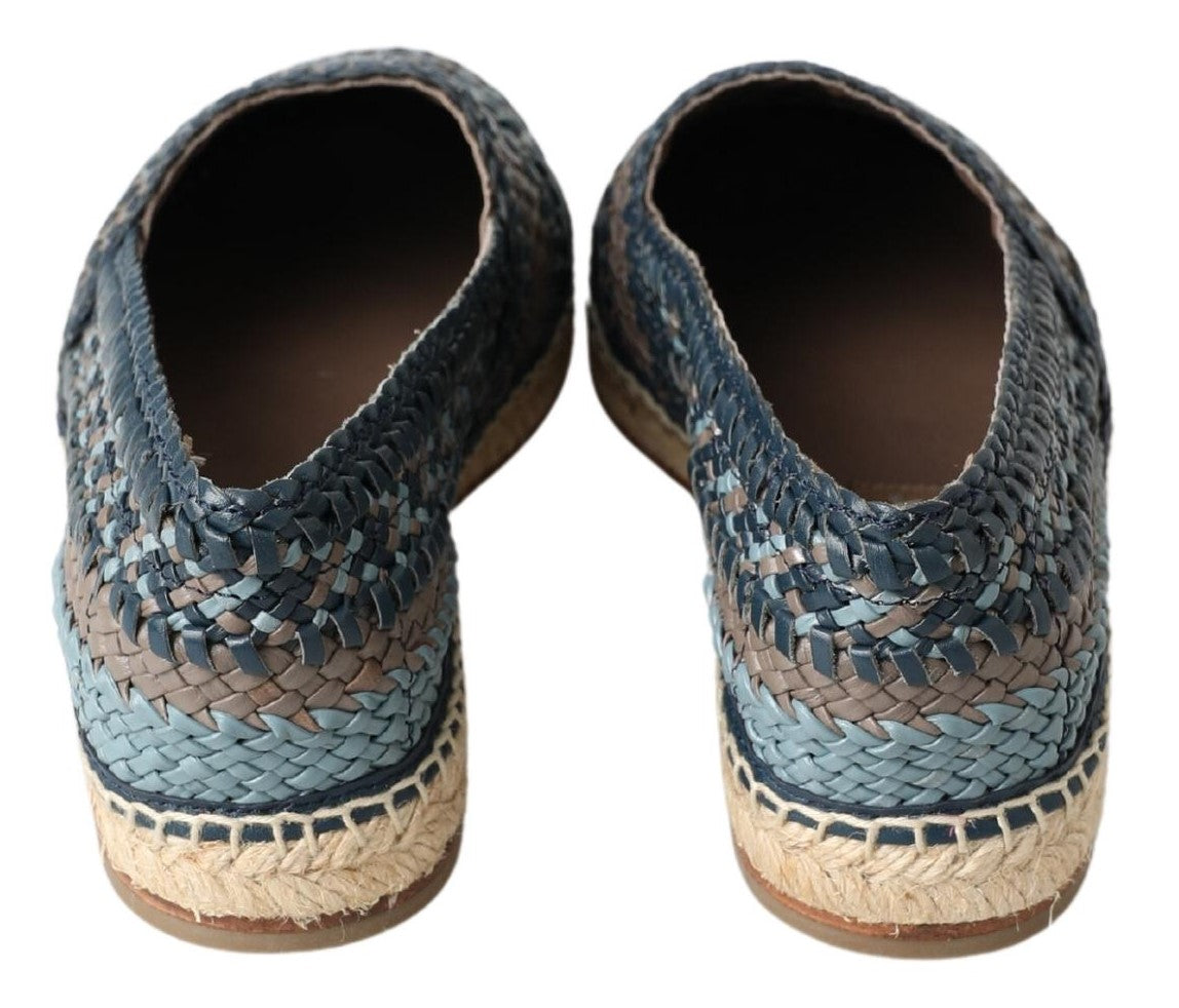 Dolce & Gabbana Blue Gray Leather Buffalo Espadrille Shoes Curated Luxury Accessories by Orvyn