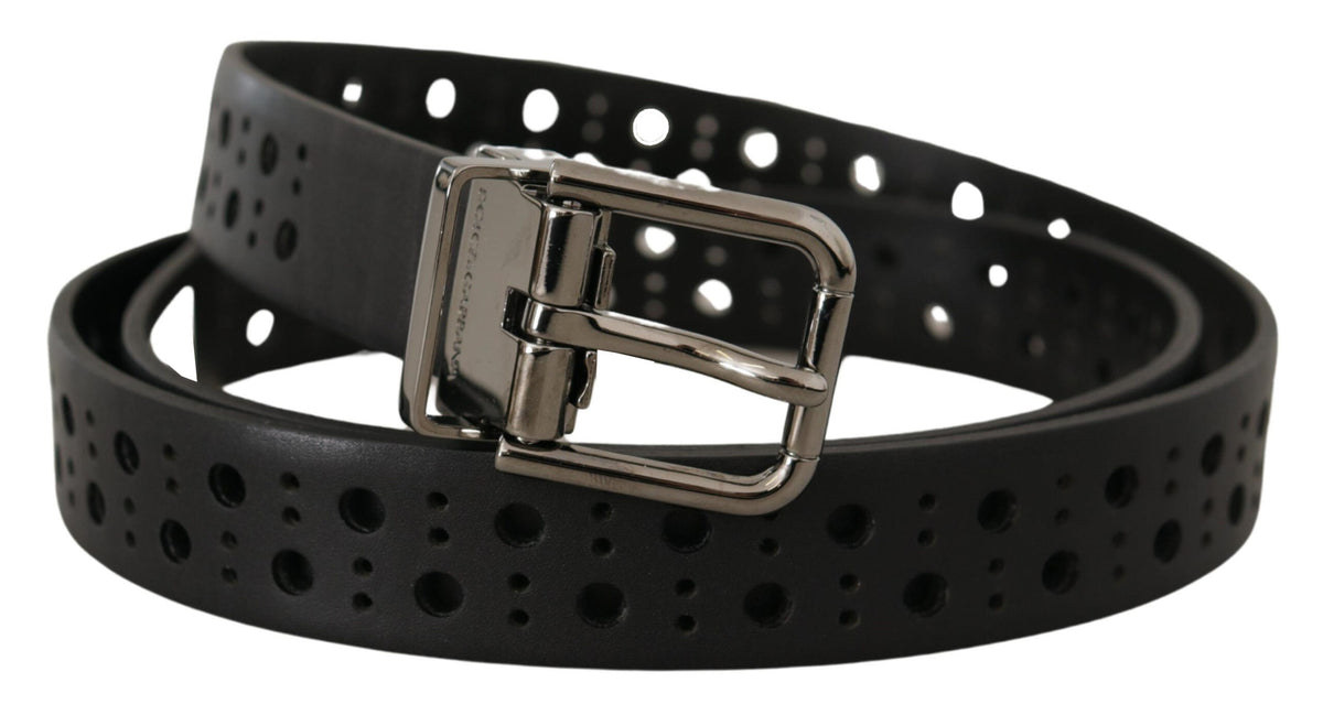 Dolce & Gabbana Black Perforated Metal Buckle Belt schwarz