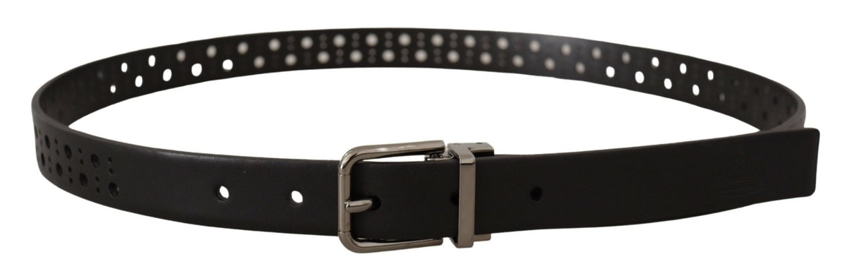 Dolce & Gabbana Black Perforated Metal Buckle Belt schwarz