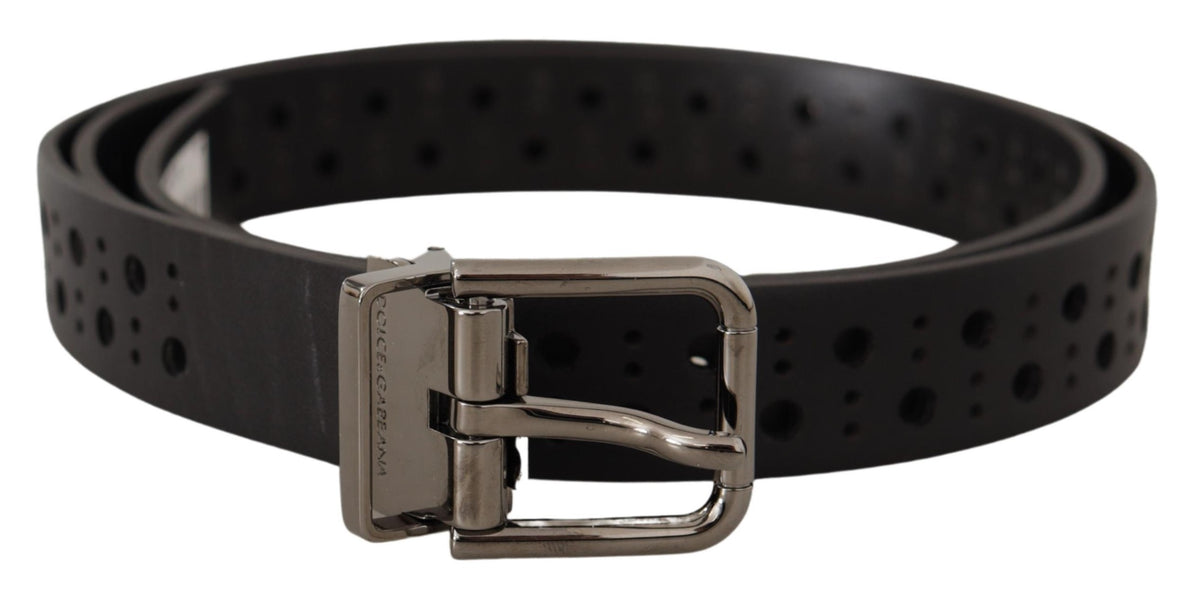Dolce & Gabbana Black Perforated Metal Buckle Belt schwarz