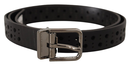 Dolce & Gabbana Black Perforated Metal Buckle Belt schwarz