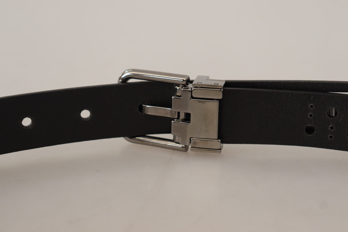 Dolce & Gabbana Black Perforated Metal Buckle Belt schwarz