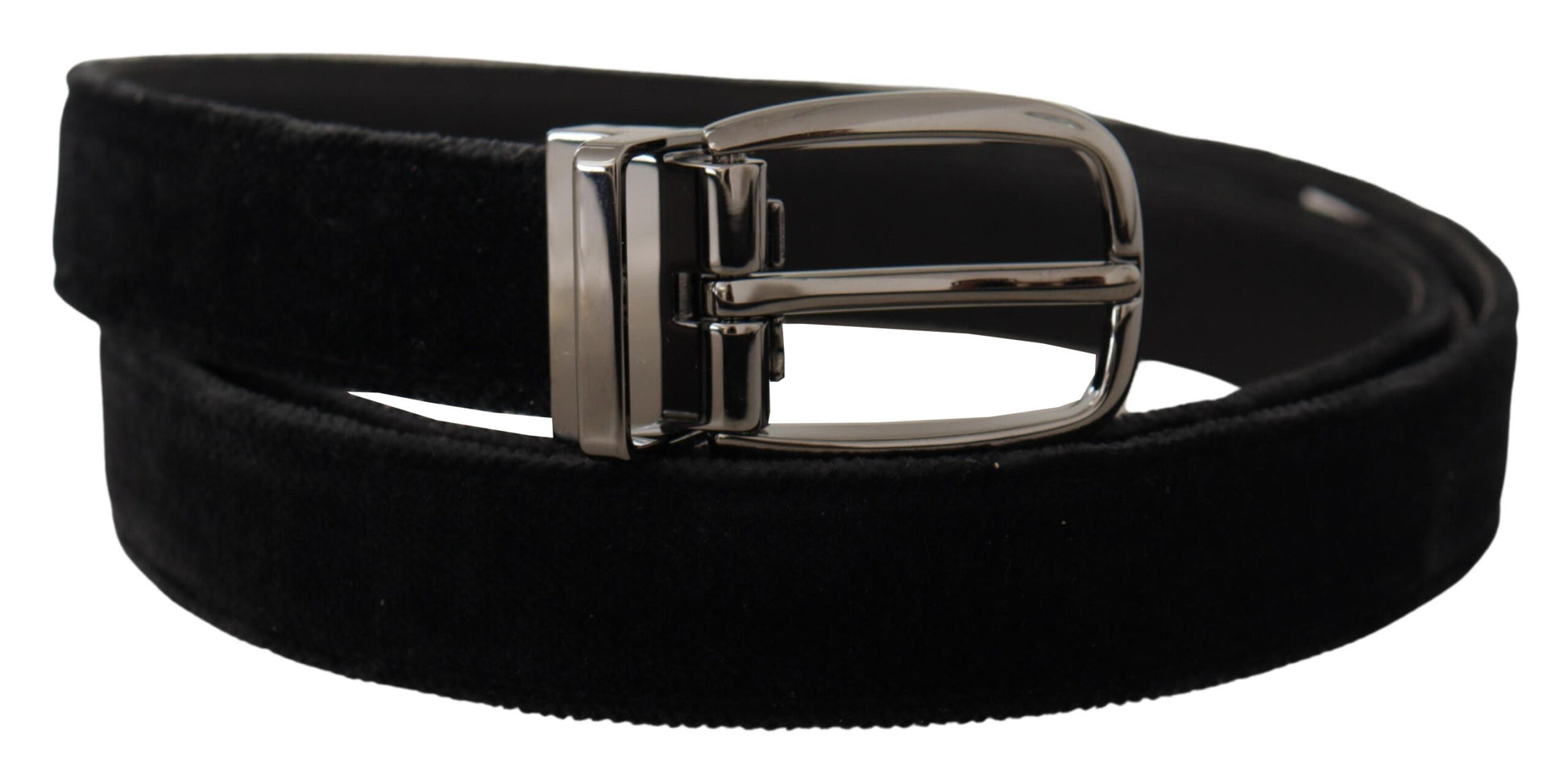 Dolce & Gabbana Black Velvet Classic Logo Engraved Metal Belt schwarz
