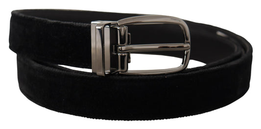 Dolce & Gabbana Black Velvet Classic Logo Engraved Metal Belt schwarz
