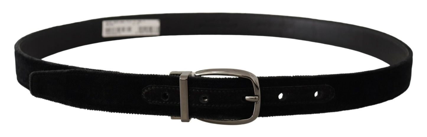 Dolce & Gabbana Black Velvet Classic Logo Engraved Metal Belt schwarz