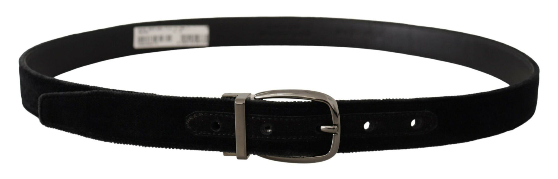 Dolce & Gabbana Black Velvet Classic Logo Engraved Metal Belt schwarz