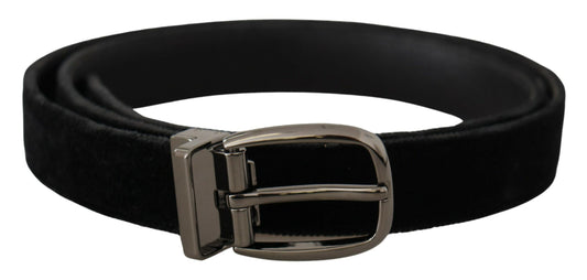 Dolce & Gabbana Black Velvet Classic Logo Engraved Metal Belt schwarz