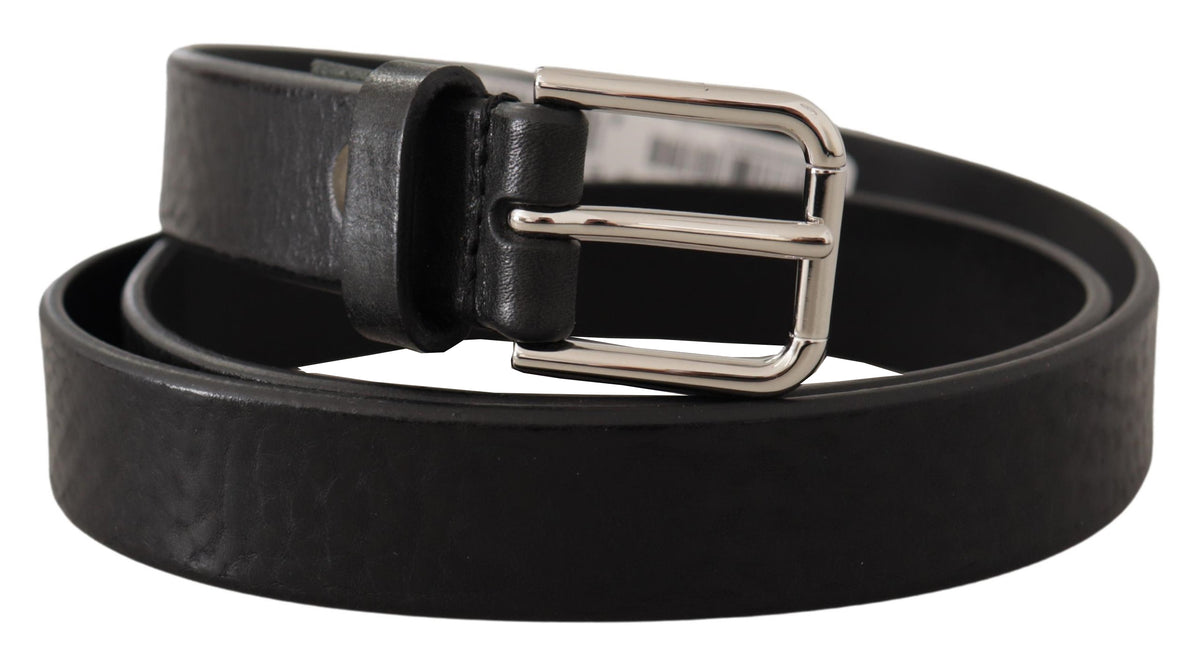 Dolce & Gabbana Black Silver Tone Logo Metal Buckle Belt schwarz