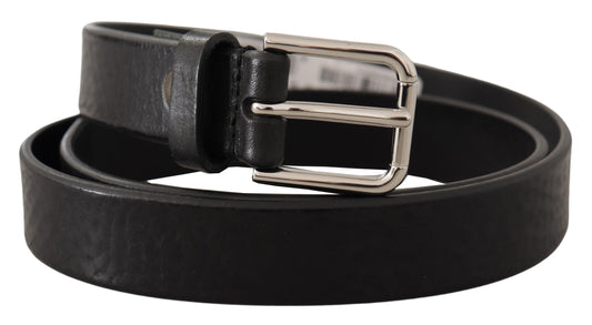 Dolce & Gabbana Black Silver Tone Logo Metal Buckle Belt schwarz