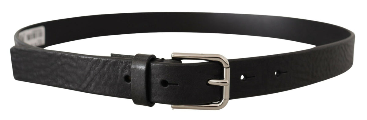 Dolce & Gabbana Black Silver Tone Logo Metal Buckle Belt schwarz