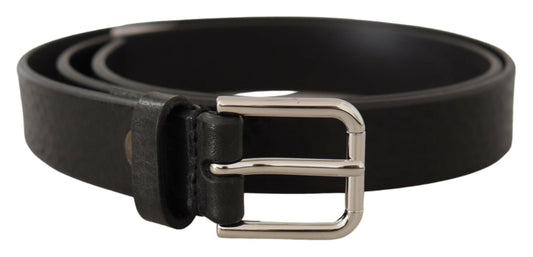Dolce & Gabbana Black Silver Tone Logo Metal Buckle Belt schwarz