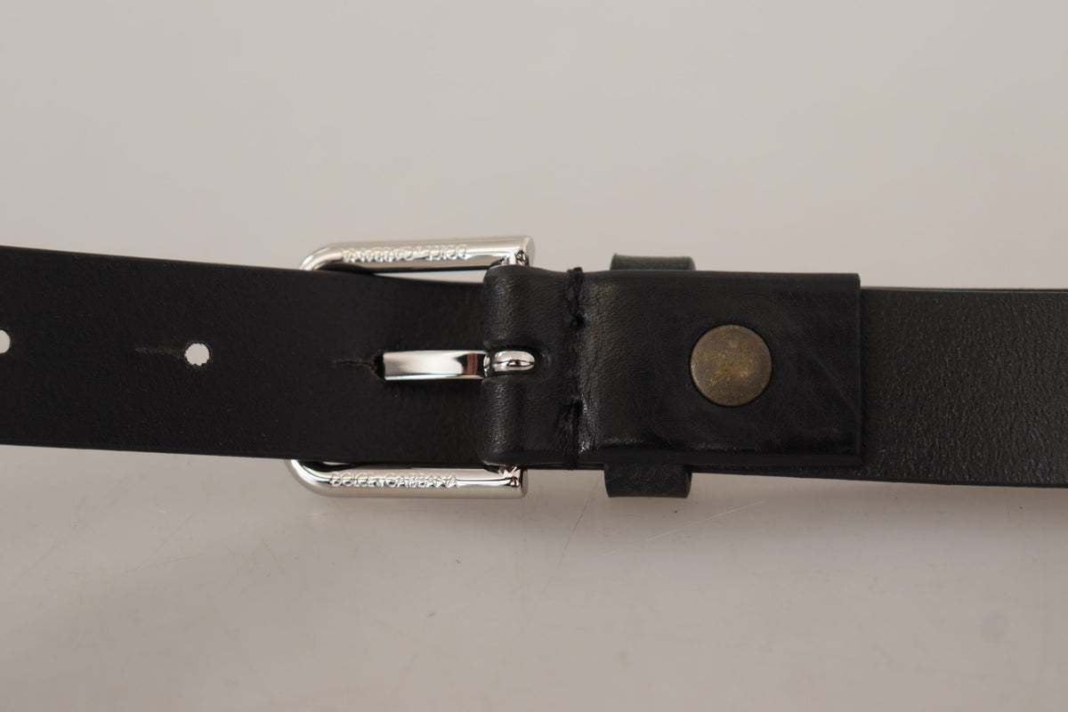 Dolce & Gabbana Black Silver Tone Logo Metal Buckle Belt schwarz