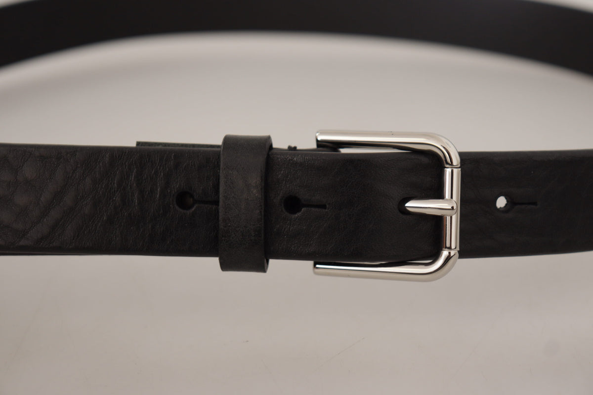 Dolce & Gabbana Black Silver Tone Logo Metal Buckle Belt schwarz