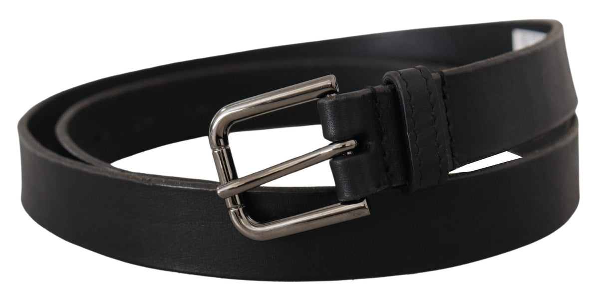 Dolce & Gabbana Black Logo Engraved Metal Buckle Belt schwarz