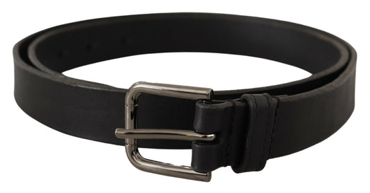 Dolce & Gabbana Black Logo Engraved Metal Buckle Belt schwarz