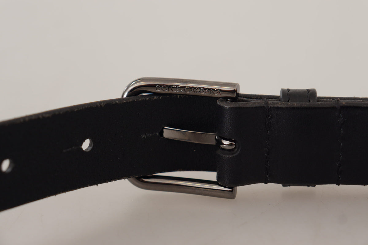 Dolce & Gabbana Black Logo Engraved Metal Buckle Belt schwarz