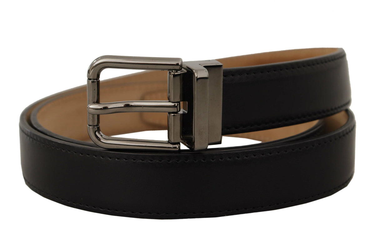 Dolce & Gabbana Black Logo Engraved Metal Buckle Belt schwarz