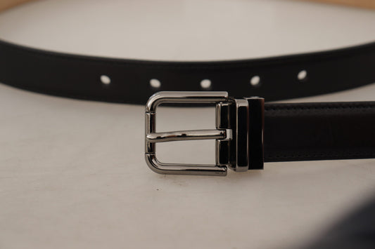 Dolce & Gabbana Black Logo Engraved Metal Buckle Belt schwarz