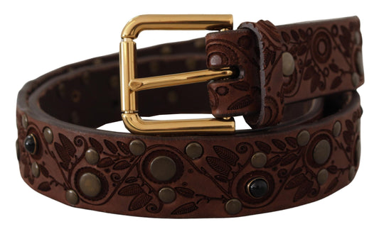 Dolce & Gabbana Brown Embossed Gold Metal Buckle braun