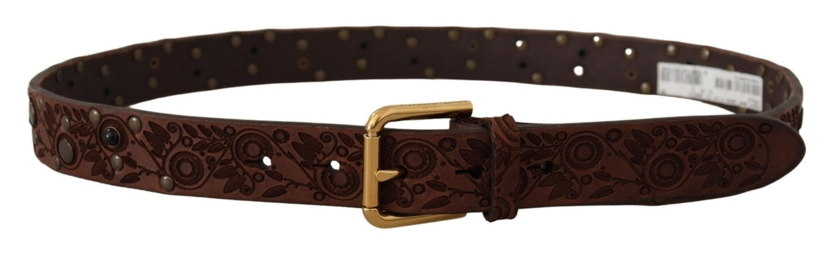 Dolce & Gabbana Brown Embossed Gold Metal Buckle braun