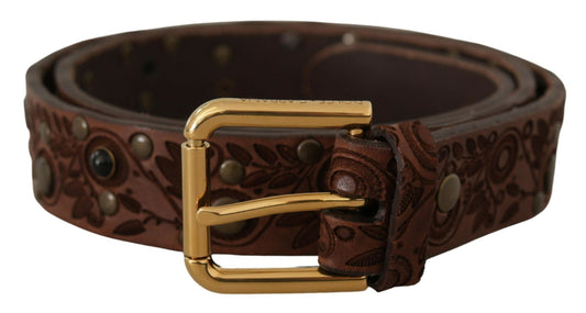 Dolce & Gabbana Brown Embossed Gold Metal Buckle braun