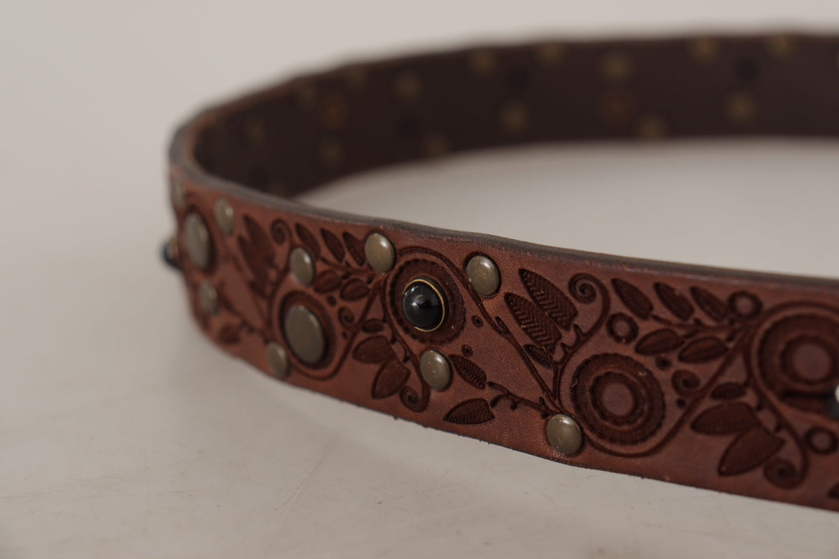 Dolce & Gabbana Brown Embossed Gold Metal Buckle braun