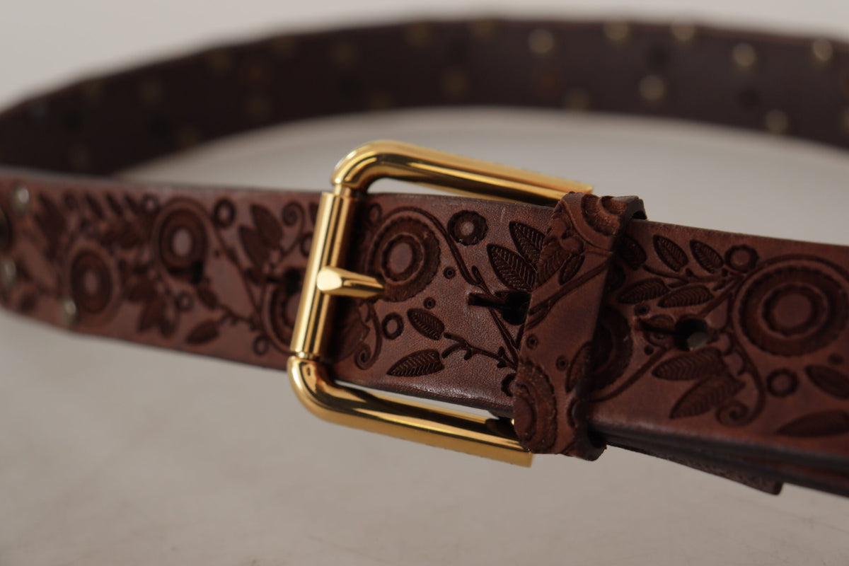 Dolce & Gabbana Brown Embossed Gold Metal Buckle braun