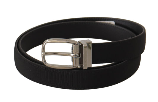 Dolce & Gabbana Black Canvas Silver Tone Logo Metal Belt schwarz