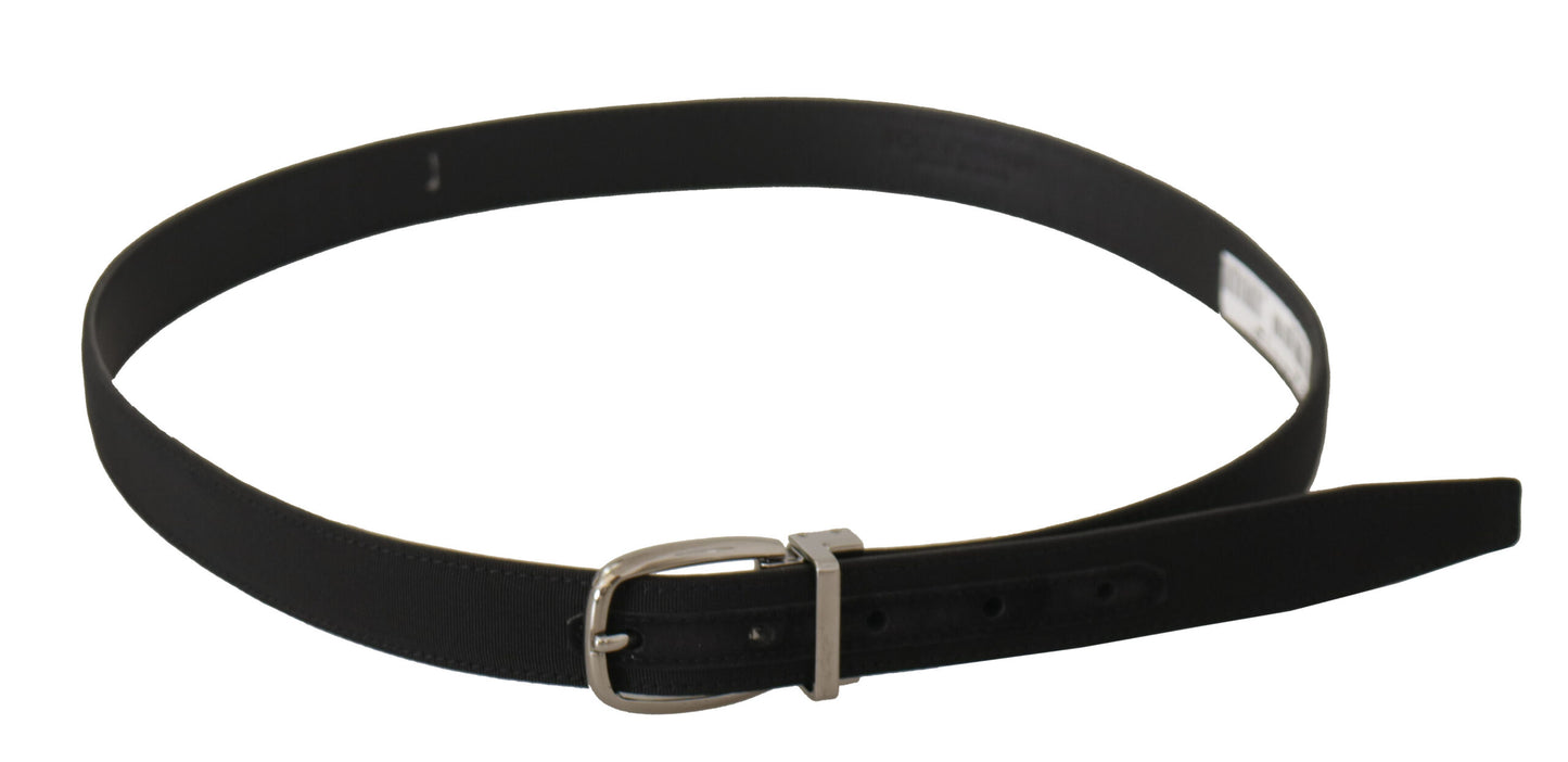 Dolce & Gabbana Black Calf Canvas Silver Tone Logo Metal Belt schwarz