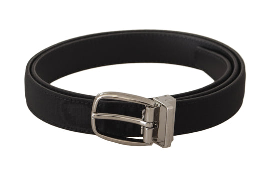 Dolce & Gabbana Black Canvas Silver Tone Logo Metal Belt schwarz