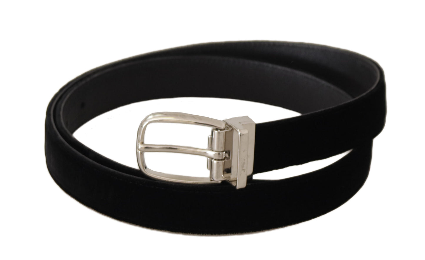 Dolce & Gabbana Black Casual Velvet Silver Tone Metal Buckle Belt schwarz