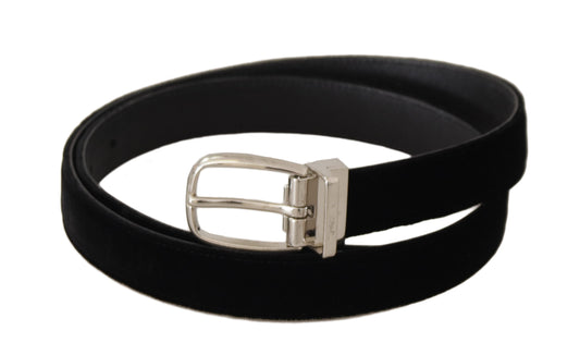 Dolce & Gabbana Black Casual Velvet Silver Tone Metal Buckle Belt schwarz