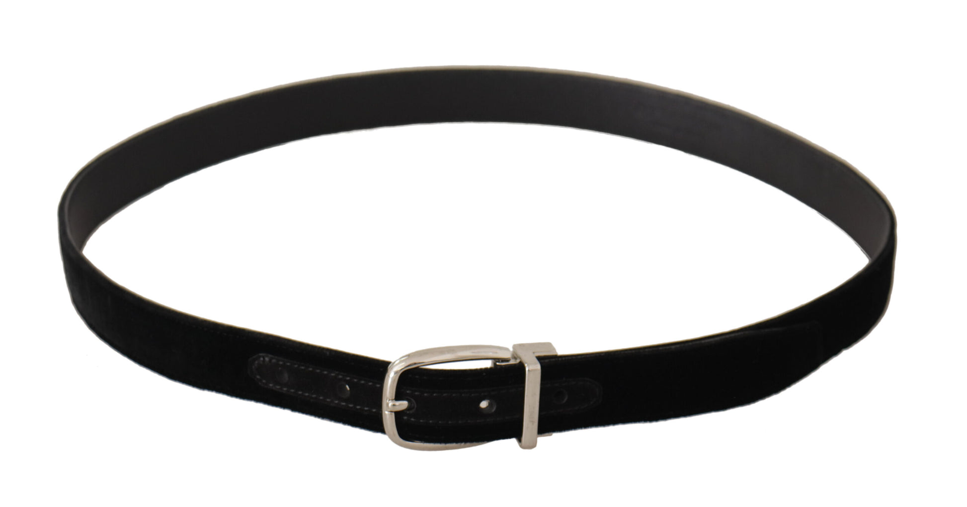 Dolce & Gabbana Black Casual Velvet Silver Tone Metal Buckle Belt schwarz