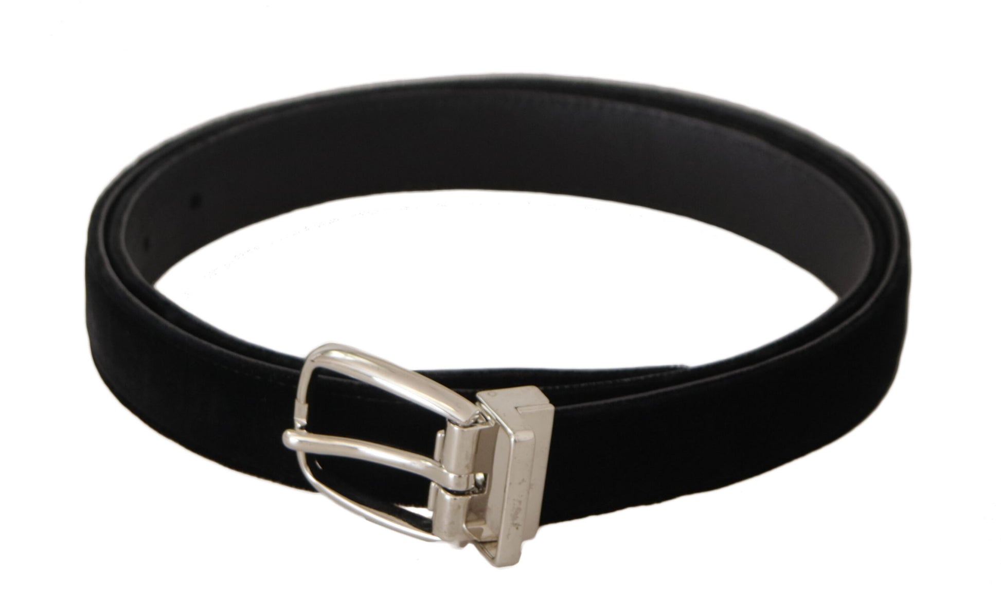 Dolce & Gabbana Black Casual Velvet Silver Tone Metal Buckle Belt schwarz