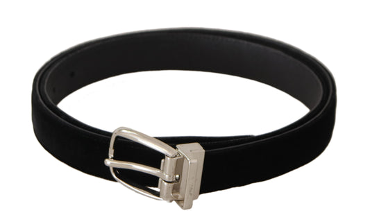 Dolce & Gabbana Black Casual Velvet Silver Tone Metal Buckle Belt schwarz