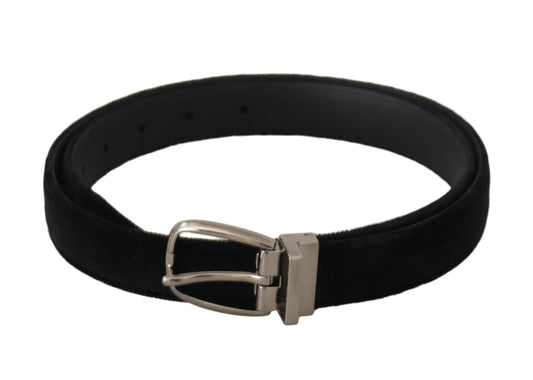 Dolce & Gabbana Black Classic Velvet Silver Tone Metal Buckle Belt schwarz