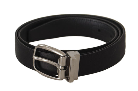 Dolce & Gabbana Black Silver Logo Metal Buckle Belt schwarz