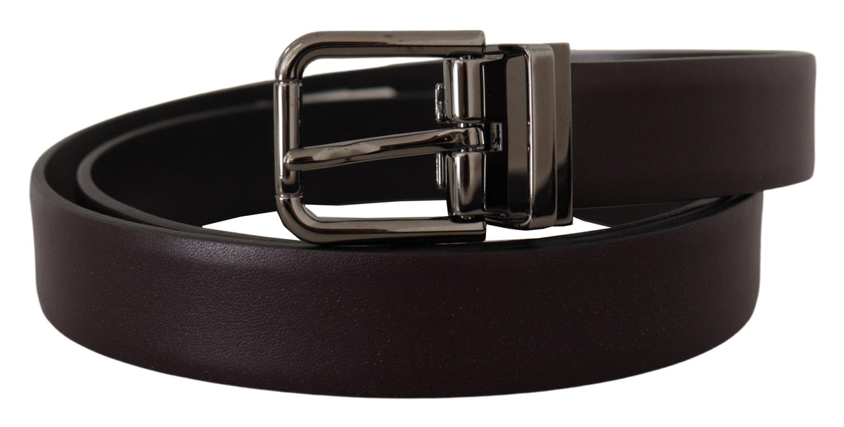 Dolce & Gabbana Dark Purple Leather Box Borchia Metal Buckle Belt braun