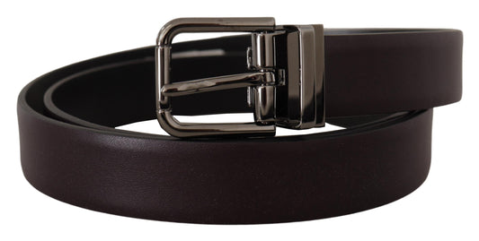Dolce & Gabbana Dark Purple Leather Box Borchia Metal Buckle Belt braun
