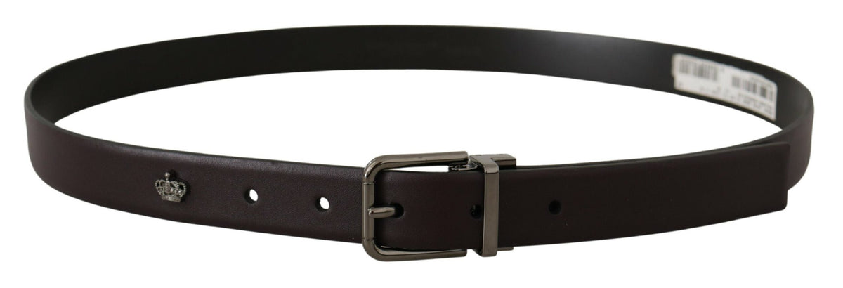Dolce & Gabbana Dark Purple Leather Box Borchia Metal Buckle Belt braun