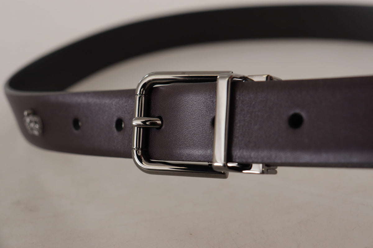 Dolce & Gabbana Dark Purple Leather Box Borchia Metal Buckle Belt braun