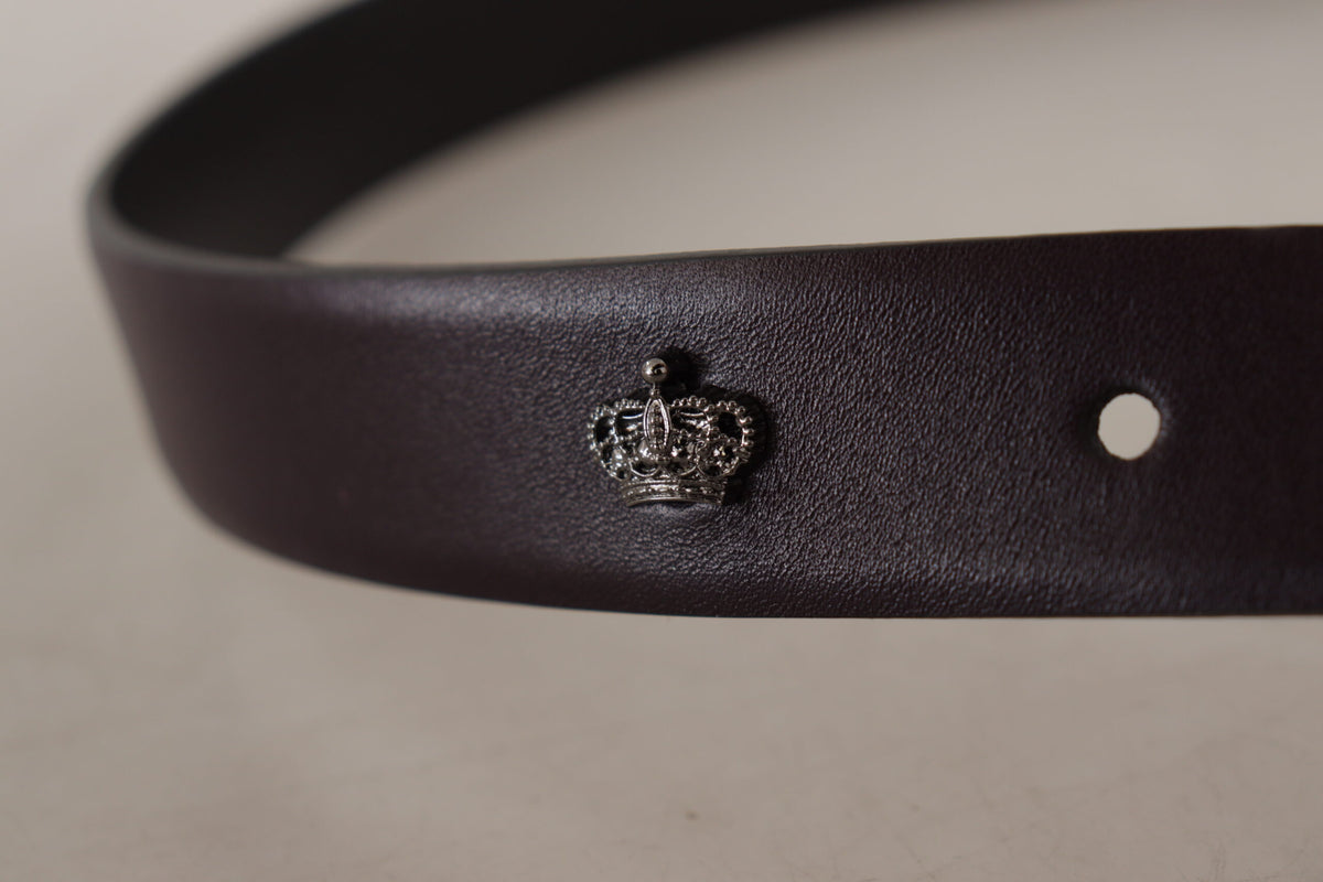 Dolce & Gabbana Dark Purple Leather Box Borchia Metal Buckle Belt braun