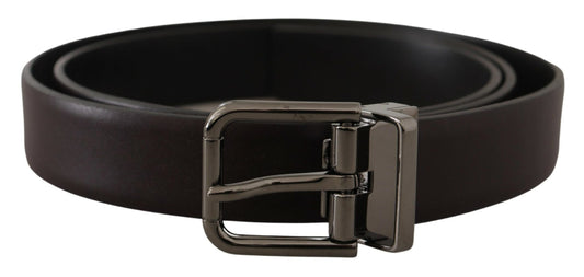 Dolce & Gabbana Dark Purple Leather Box Borchia Metal Buckle Belt braun