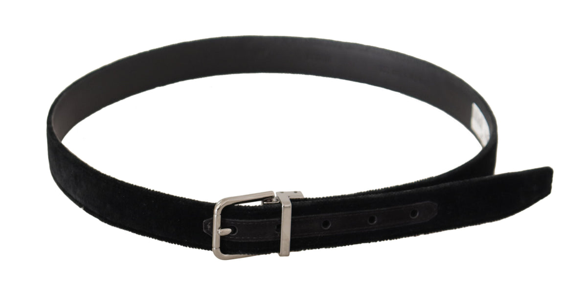 Dolce & Gabbana Black Casual Velvet Silver Metal Logo Buckle Belt schwarz