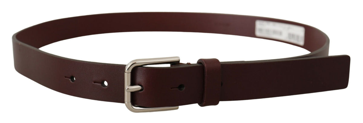 Dolce & Gabbana Maroon Silver Tone Metal Buckle Belt