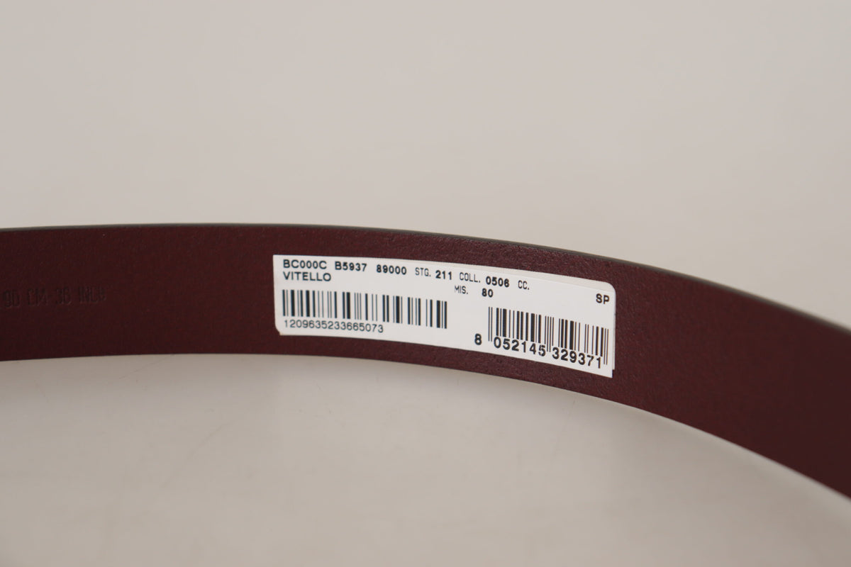 Dolce & Gabbana Maroon Silver Tone Metal Buckle Belt