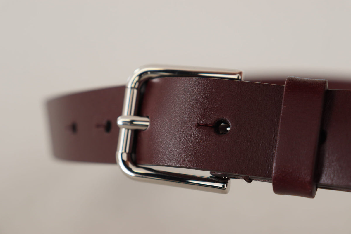 Dolce & Gabbana Maroon Silver Tone Metal Buckle Belt