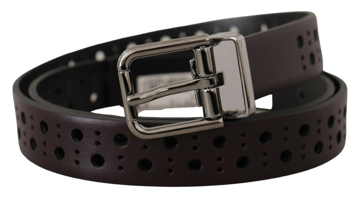 Dolce & Gabbana Dark Purple Perforated Leather Metal Buckle Belt lila